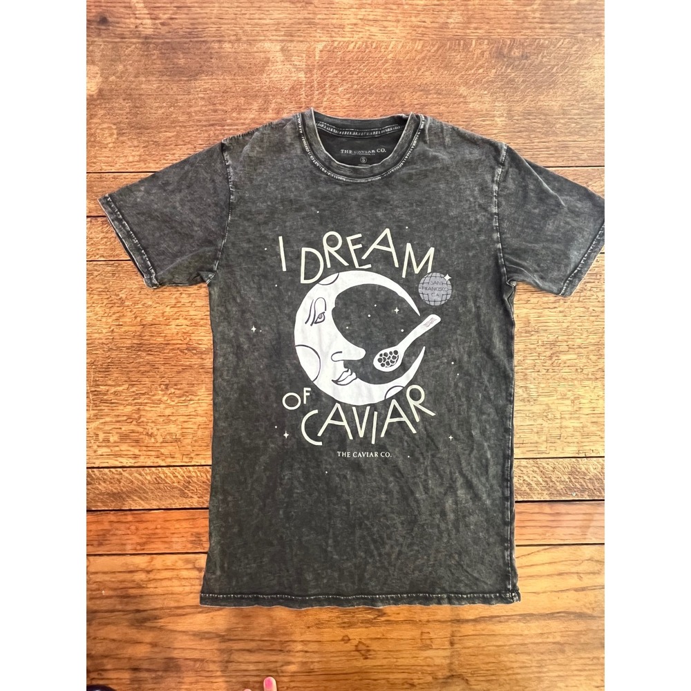 I Dream of Caviar Co. 100% cotton black acid wash shirt sleeve t-shirt S moon